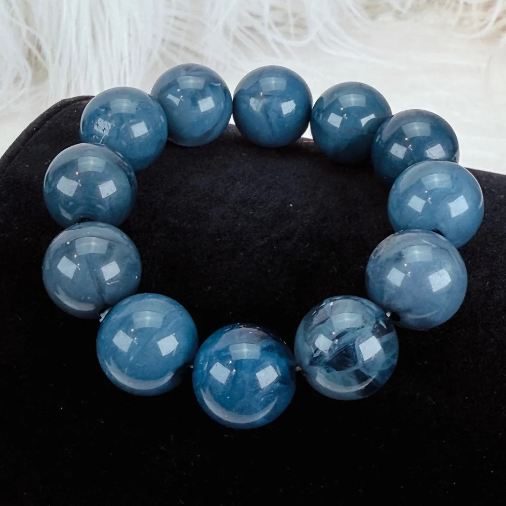 Vintage teal blue large beaded stretch bracelet